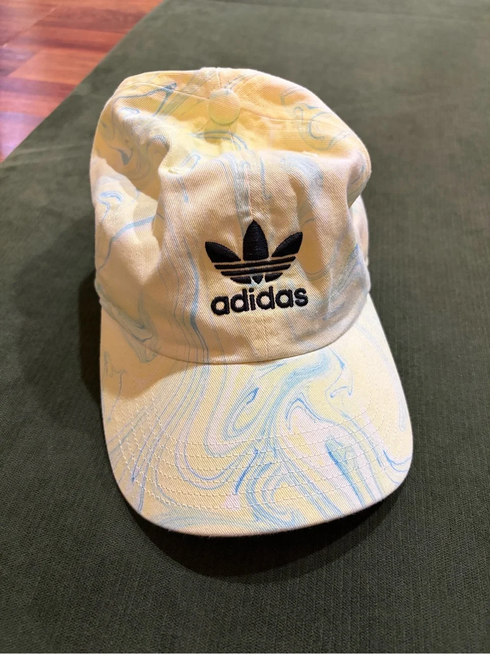 adidas Originals Trefoil Marble Print Adjustable Dad Hat Cap White Blue